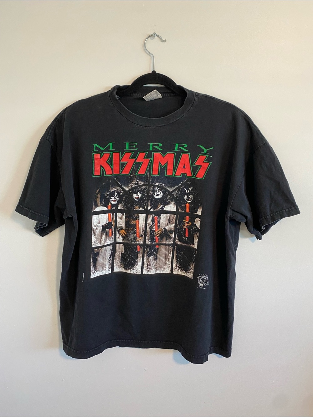 Vintage 1997 Kiss Black "Merry Kissmas" Graphic Short Sleeve Tee Sz XL Mens